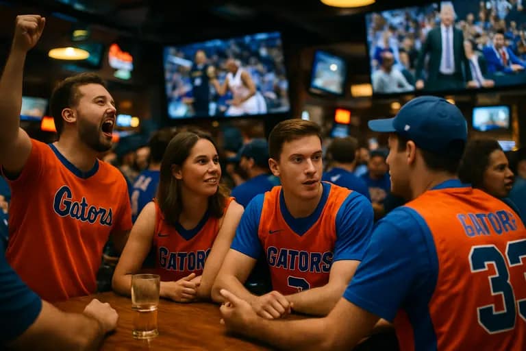 Scouts watch a college basketball game from courtside seats