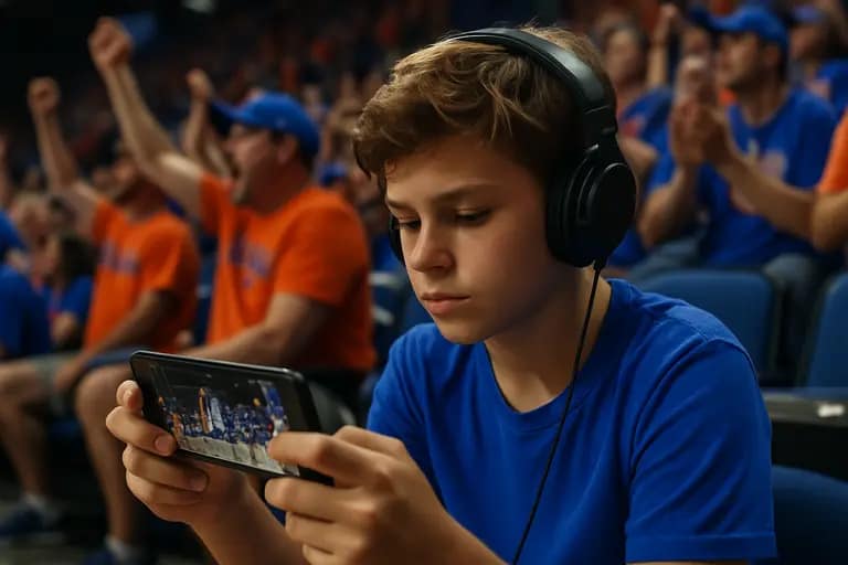 Basketball fans checking team updates on phones between home games