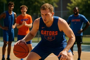 Artūras Butajevas working in the paint during a Florida frontcourt practice
