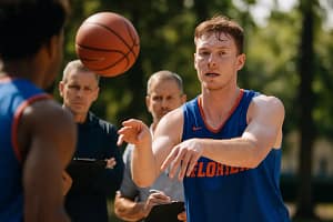 Thomas Haugh driving through practice defenders during a Florida basketball workout