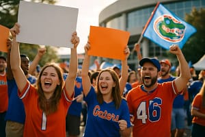 Fan Engagement Strategies shown through Gators fans gathering before a basketball game