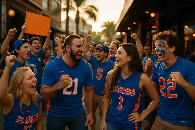 Florida fans and players sharing a home-state basketball moment