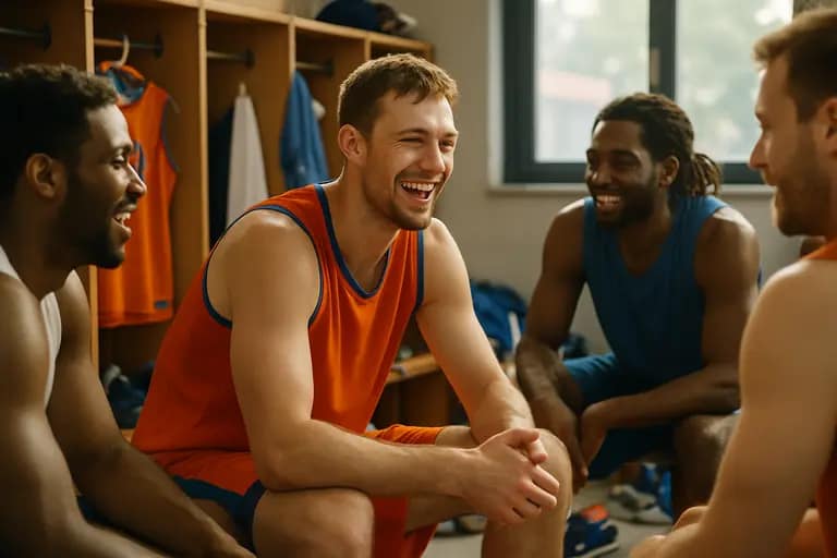 College basketball players competing for a rebound in a crowded lane