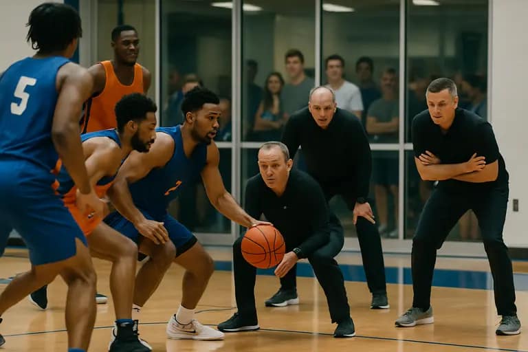 Florida basketball players working through drills during a team practice